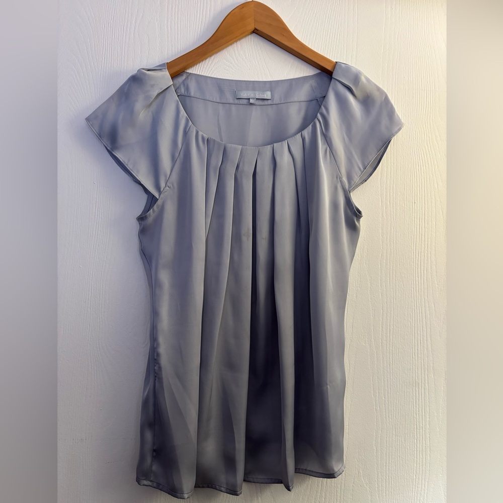 Violet & Claire Light Gray Pleated Blouse